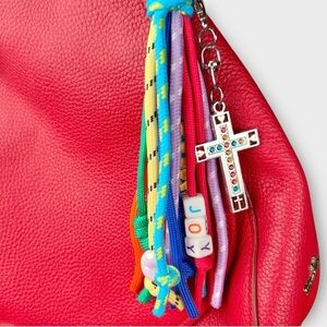 Christian Bag Charm, Colorful Tassel, Cross, and Joy Beaded